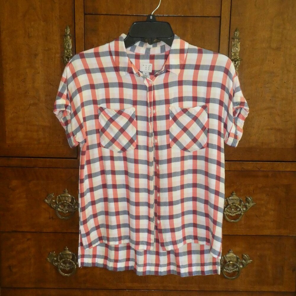 A New Day Plaid Button Down Blouse Size Small
